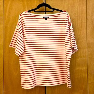J Crew Mariner Cloth Red & White Stripe Women’s 100% Cotton Boat Neck Top XL